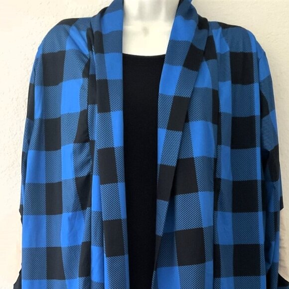 BLUE PLAID COLORBLOCK ELBOW PATCH CARDIGAN GUC - Picture 3 of 11
